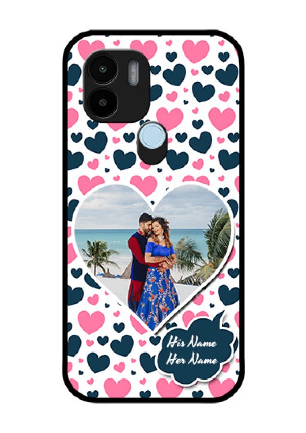 Poco C50 Custom Glass Phone Case - Pink & Blue Heart Design