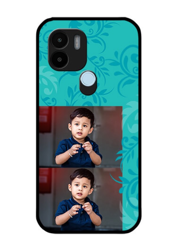 Poco C50 Personalized Glass Phone Case - with Photo and Green Floral Design