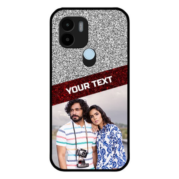 Poco C50 Personalized Glass Phone Case - Image Holder with Glitter Strip Design Poco C50 Personalized Glass Phone Case - Image Holder with Glitter Strip Design