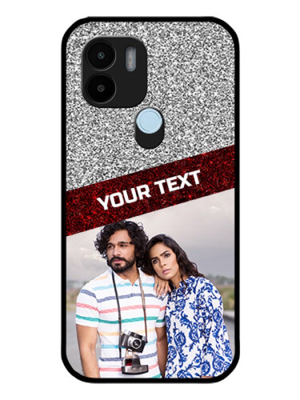 Custom Poco C50 Personalized Glass Phone Case - Image Holder with Glitter Strip Design