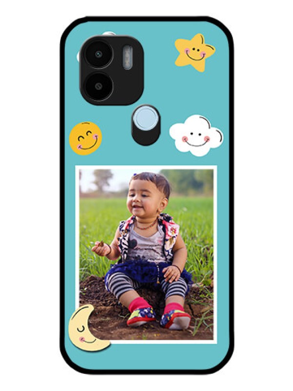 Custom Poco C50 Personalized Glass Phone Case - Smiley Kids Stars Design