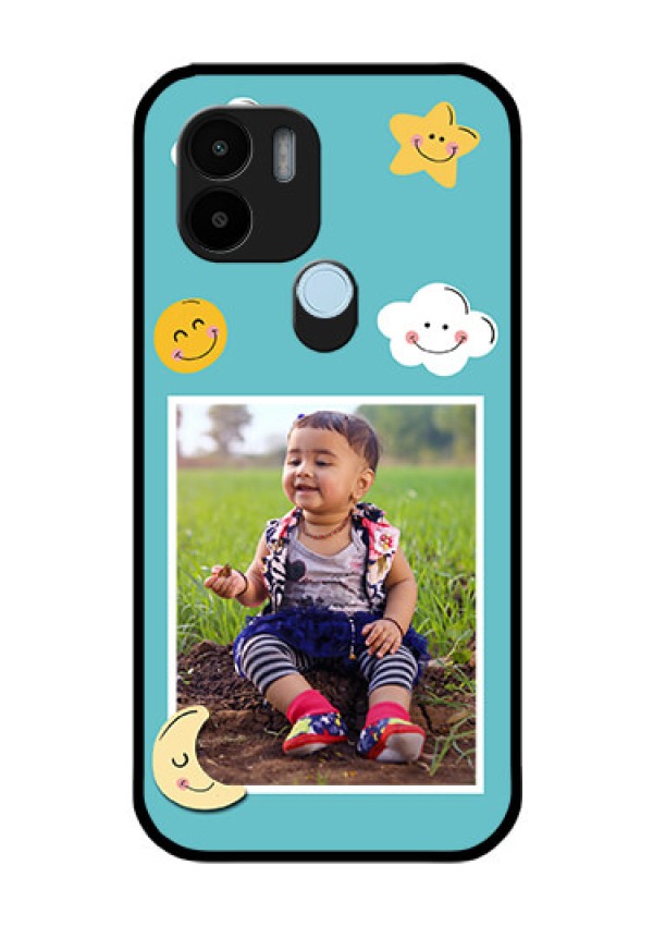 Poco C50 Personalized Glass Phone Case - Smiley Kids Stars Design