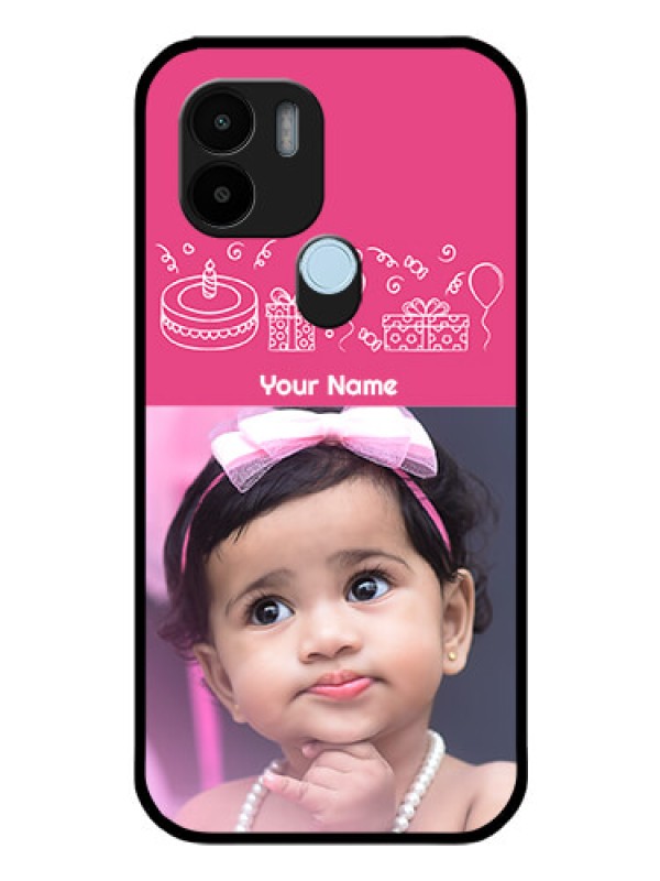 Custom Poco C50 Photo Printing on Glass Case - with Birthday Line Art Design
