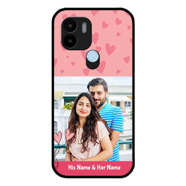Poco C50 Personalized Glass Phone Case - Love Design Peach Color