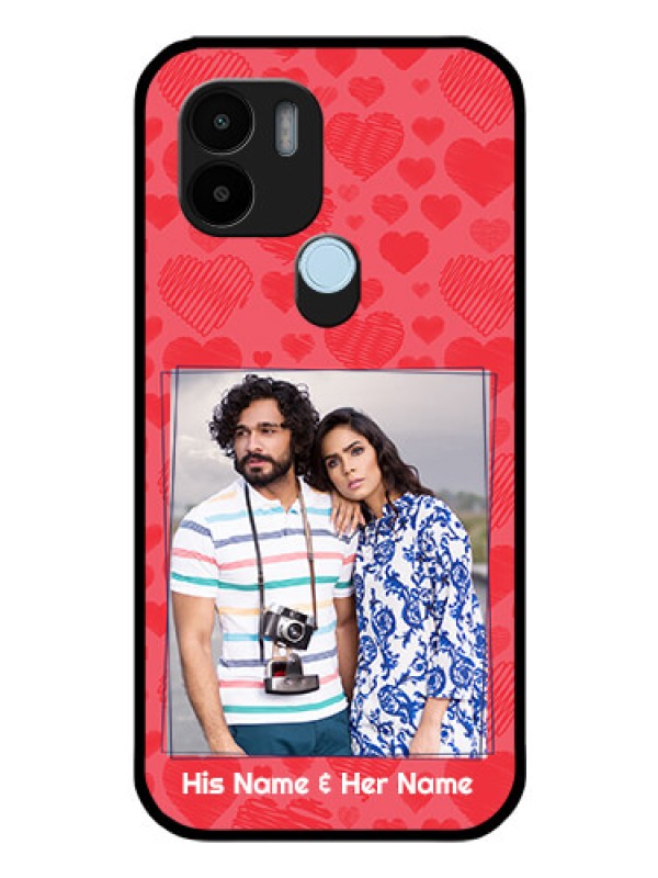 Custom Poco C50 Photo Printing on Glass Case - with Red Heart Symbols Design