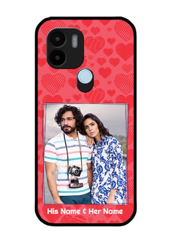 Poco C50 Photo Printing on Glass Case - with Red Heart Symbols Design