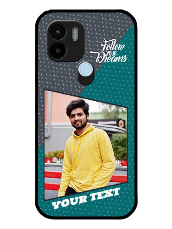 Custom Poco C50 Personalized Glass Phone Case - Background Pattern Design with Quote