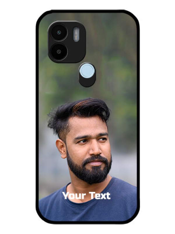 Custom Poco C50 Glass Mobile Cover: Photo with Text