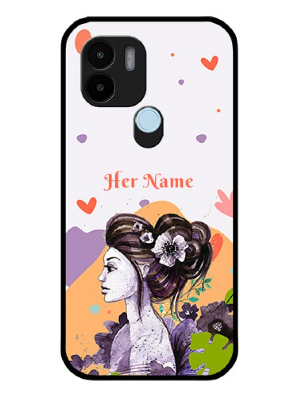 Custom Poco C50 Personalized Glass Phone Case - Woman And Nature Design
