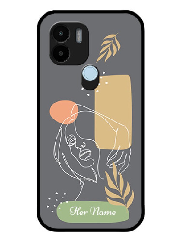 Custom Poco C50 Custom Glass Phone Case - Gazing Woman line art Design