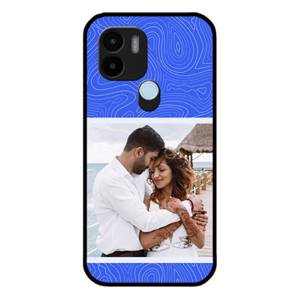 Poco C50 Custom Glass Mobile Case - Curved line art with blue and white Design Poco C50 Custom Glass Mobile Case - Curved line art with blue and white Design