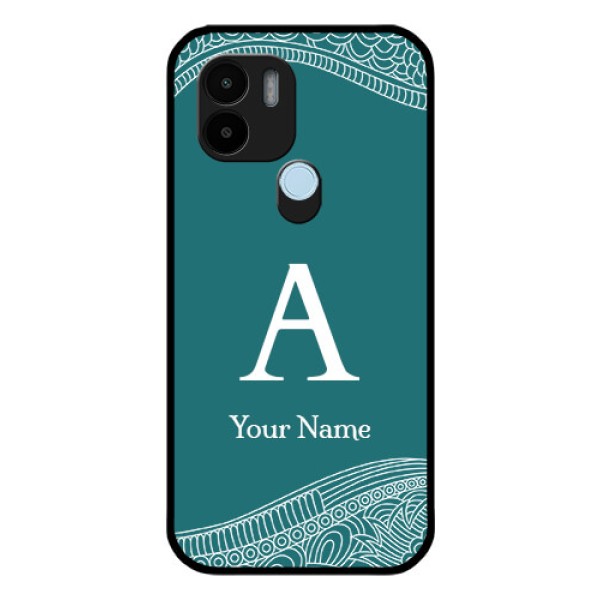 Poco C50 Personalized Glass Phone Case - line art pattern with custom name Design