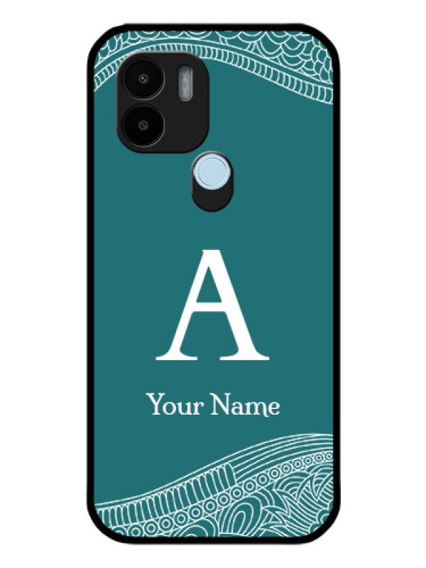 Custom Poco C50 Personalized Glass Phone Case - line art pattern with custom name Design