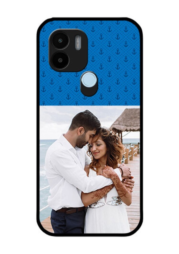 Poco C51 Photo Printing on Glass Case - Blue Anchors Design