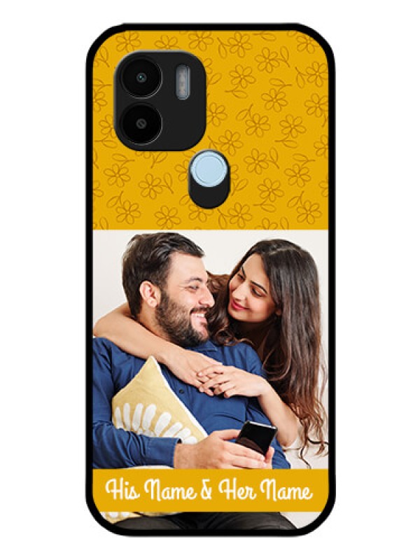Custom Poco C51 Custom Glass Mobile Case - Yellow Floral Design