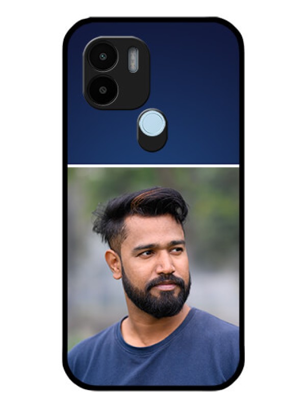 Custom Poco C51 Personalized Glass Phone Case - Simple Royal Blue Design