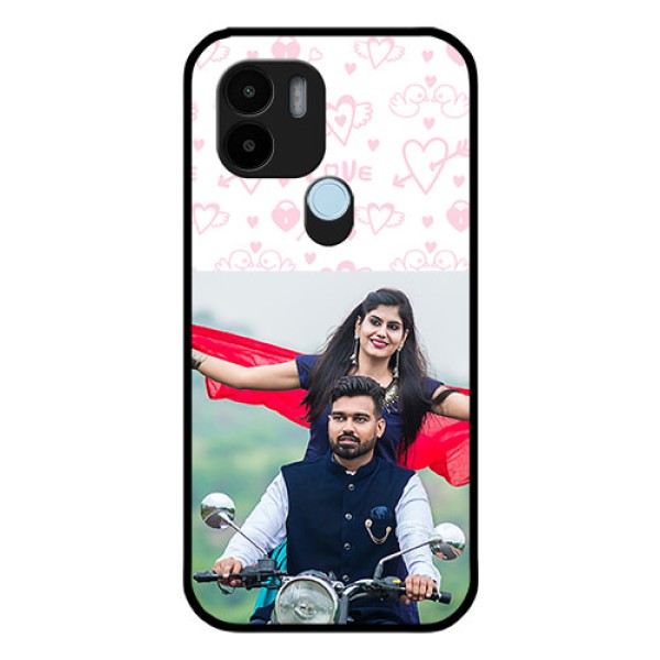 Poco C51 Custom Glass Mobile Case - Pink Flying Heart Design