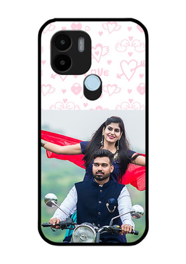 Poco C51 Custom Glass Mobile Case - Pink Flying Heart Design