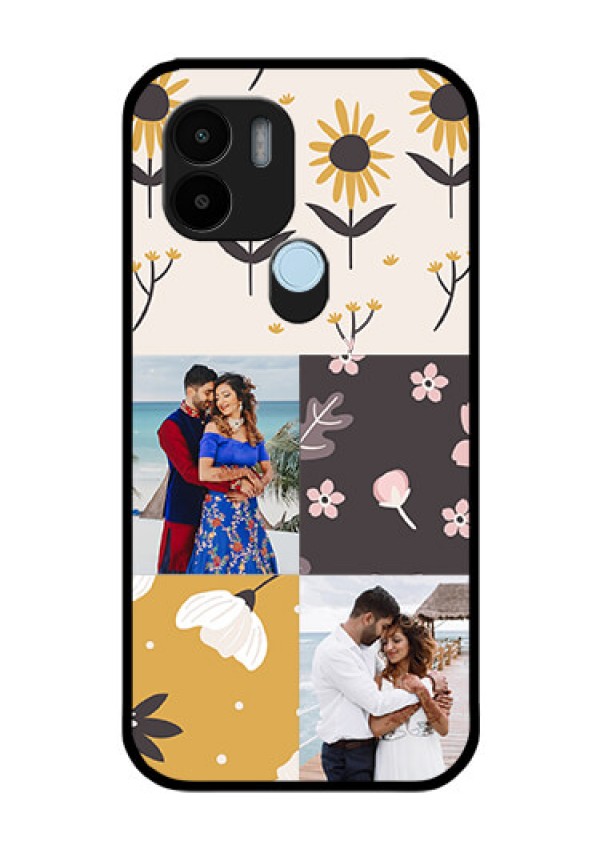 Poco C51 Photo Printing on Glass Case - 3 Images with Floral Design