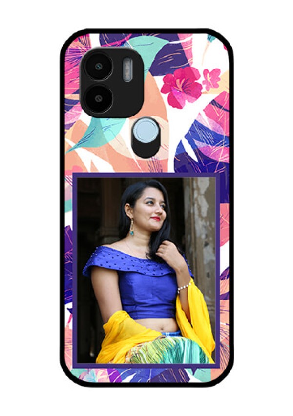 Poco C51 Custom Glass Mobile Case - Abstract Floral Design