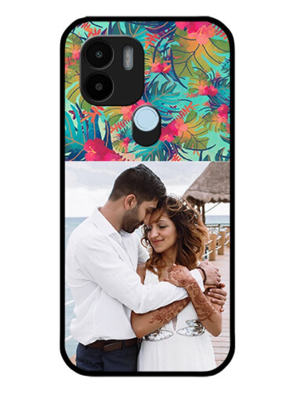 Custom Poco C51 Photo Printing on Glass Case - Watercolor Floral Design