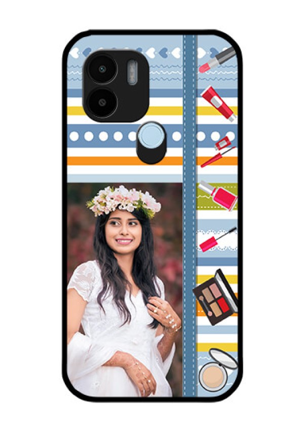 Poco C51 Personalized Glass Phone Case - Makeup Icons Design