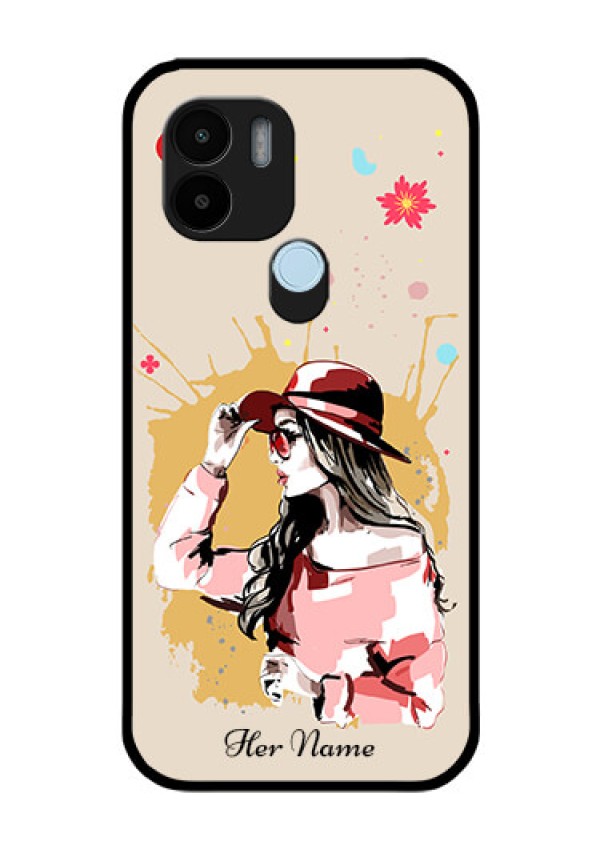 Poco C51 Photo Printing on Glass Case - Women with pink hat Design
