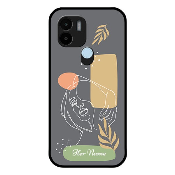 Poco C51 Custom Glass Phone Case - Gazing Woman line art Design Poco C51 Custom Glass Phone Case - Gazing Woman line art Design