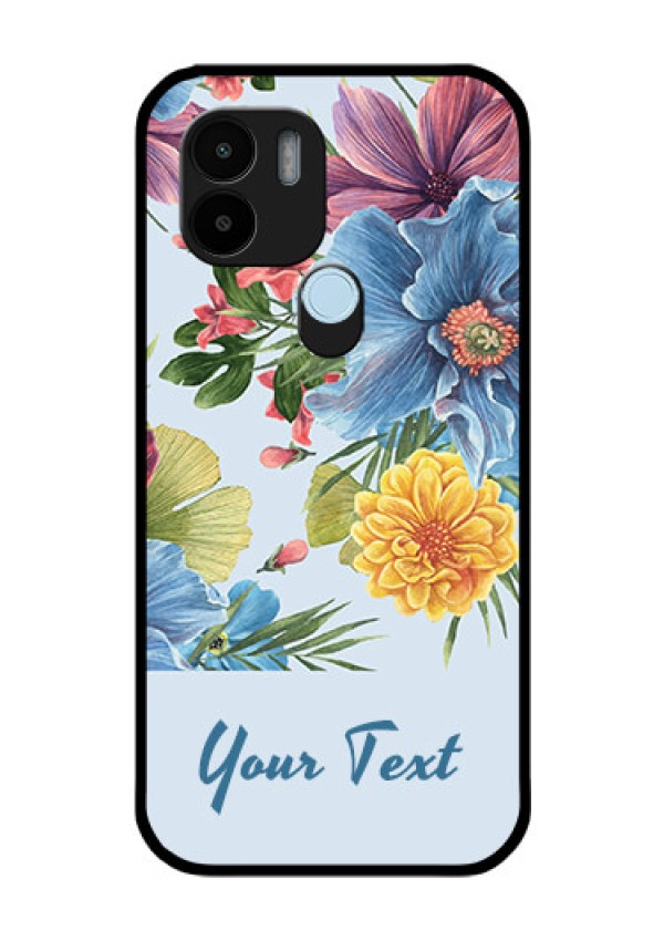 Poco C51 Custom Glass Mobile Case - Stunning Watercolored Flowers Painting Design