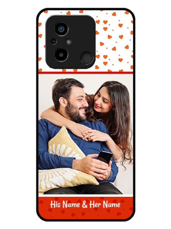 Custom Poco C55 Custom Glass Phone Case - Orange Love Symbol Design