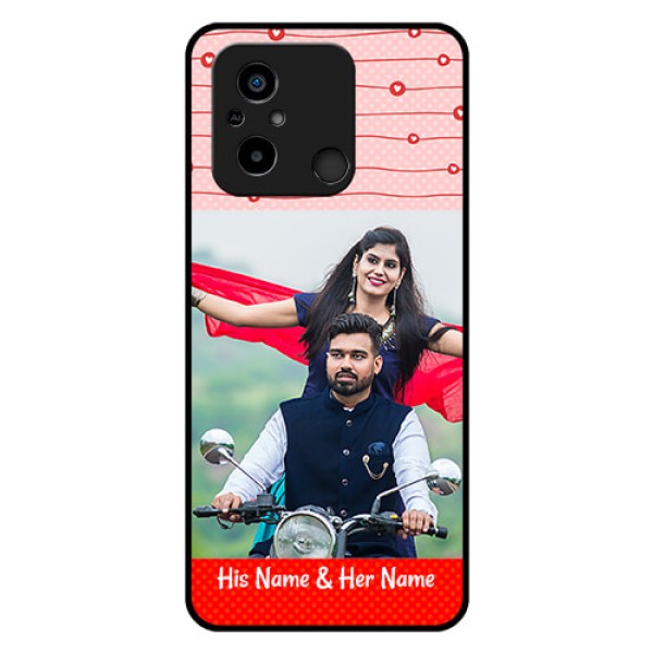 Poco C55 Personalized Glass Phone Case - Red Pattern Case Design