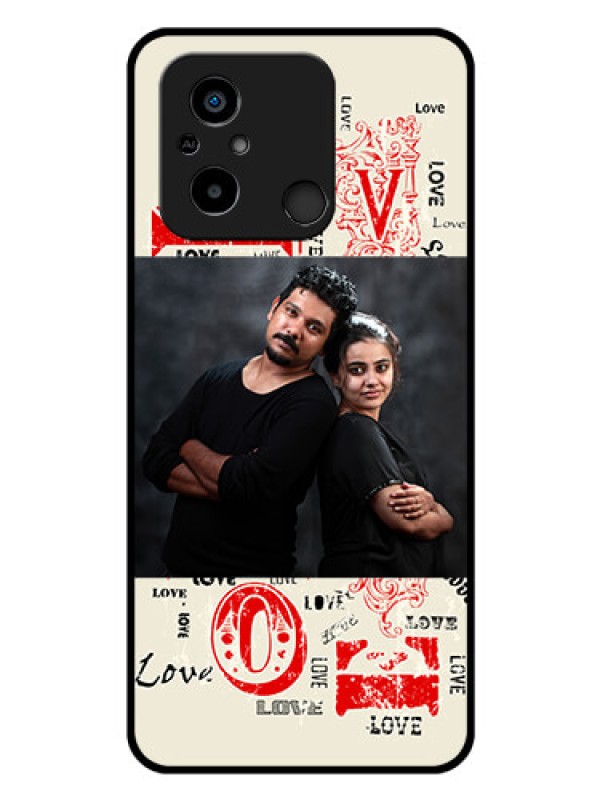 Custom Poco C55 Photo Printing on Glass Case - Trendy Love Design Case