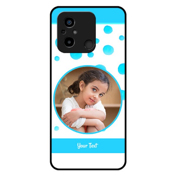 Poco C55 Photo Printing on Glass Case - Blue Bubbles Pattern Design Poco C55 Photo Printing on Glass Case - Blue Bubbles Pattern Design