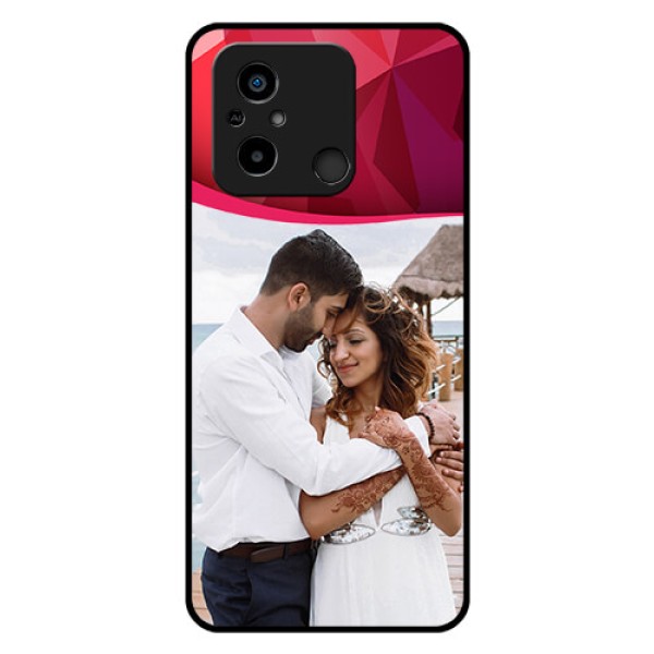 Poco C55 Custom Glass Mobile Case - Red Abstract Design