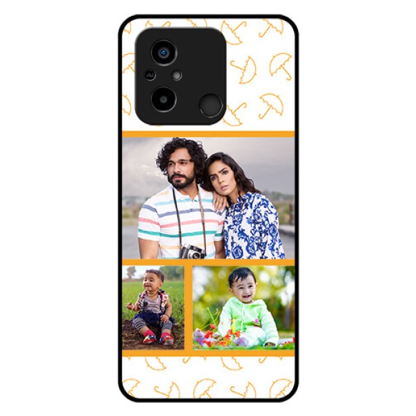 Poco C55 Custom Glass Mobile Case - Yellow Pattern Design