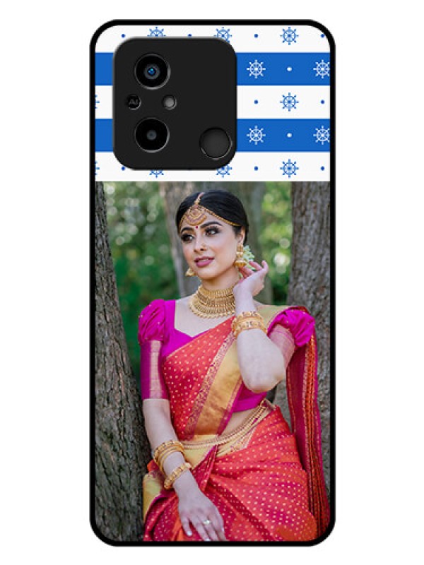 Custom Poco C55 Photo Printing on Glass Case - Snow Pattern Design