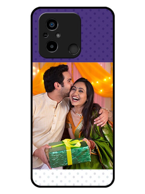 Custom Poco C55 Personalized Glass Phone Case - Violet Pattern Design