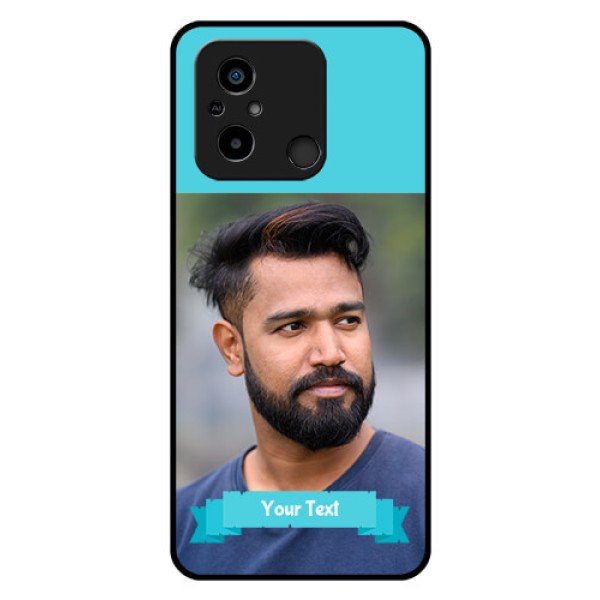 Poco C55 Personalized Glass Phone Case - Simple Blue Color Design Poco C55 Personalized Glass Phone Case - Simple Blue Color Design
