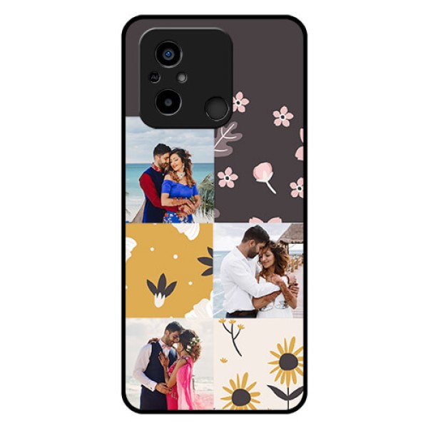 Poco C55 Photo Printing on Glass Case - 3 Images with Floral Design Poco C55 Photo Printing on Glass Case - 3 Images with Floral Design