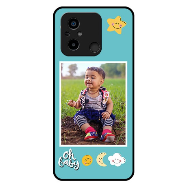 Poco C55 Personalized Glass Phone Case - Smiley Kids Stars Design