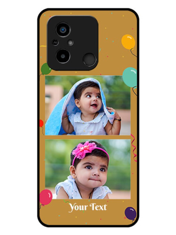 Custom Poco C55 Personalized Glass Phone Case - Image Holder with Birthday Celebrations Design