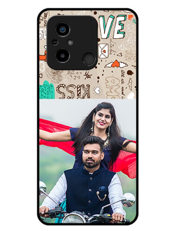 Custom Poco C55 Custom Glass Phone Case - Love Doodle Pattern