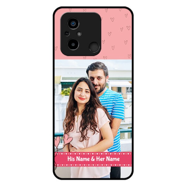 Poco C55 Personalized Glass Phone Case - Love Design Peach Color