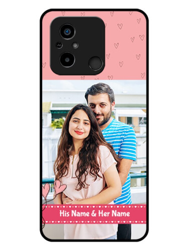 Custom Poco C55 Personalized Glass Phone Case - Love Design Peach Color