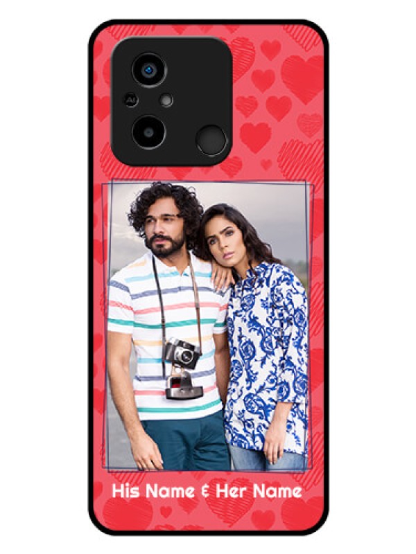 Custom Poco C55 Photo Printing on Glass Case - with Red Heart Symbols Design