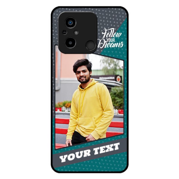 Poco C55 Personalized Glass Phone Case - Background Pattern Design with Quote