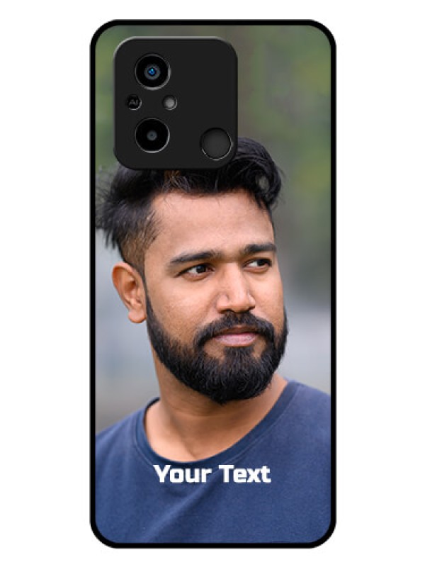 Custom Poco C55 Glass Mobile Cover: Photo with Text
