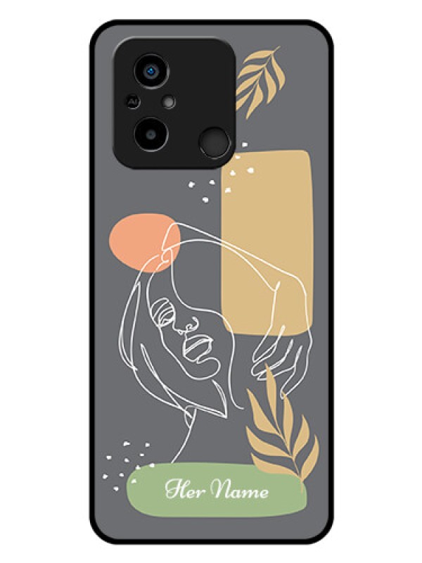 Custom Poco C55 Custom Glass Phone Case - Gazing Woman line art Design