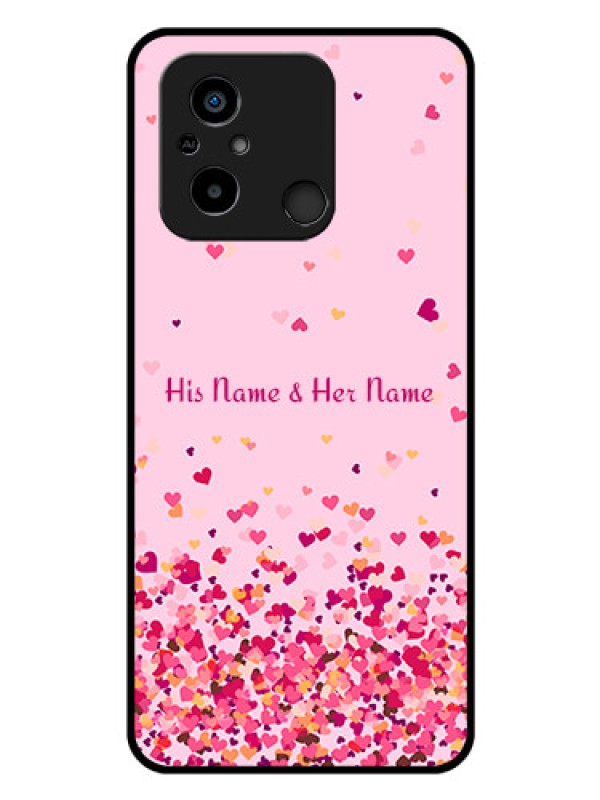 Custom Poco C55 Photo Printing on Glass Case - Floating Hearts Design