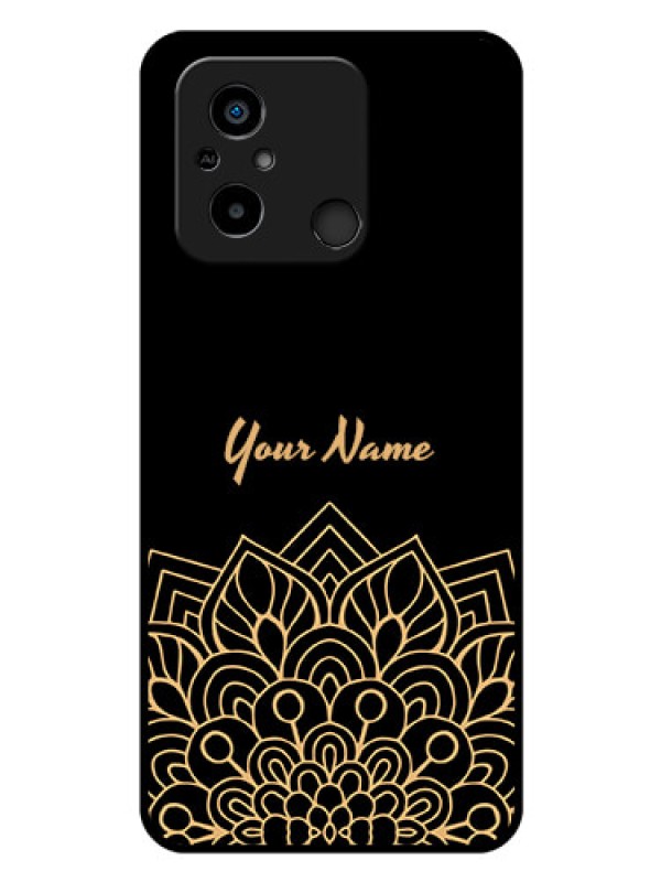 Custom Poco C55 Custom Glass Phone Case - Golden mandala Design